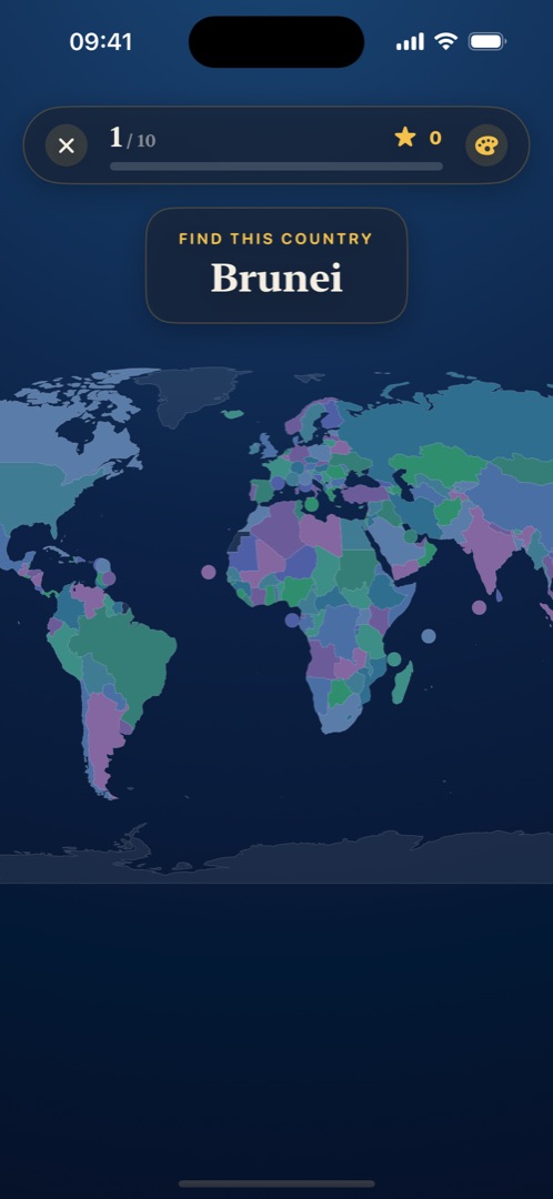 World map in Night theme during a game.