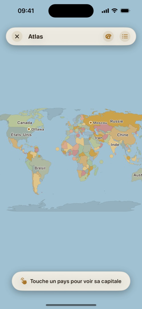 Atlas : carte du monde avec les noms de pays et de capitales, consultable librement.